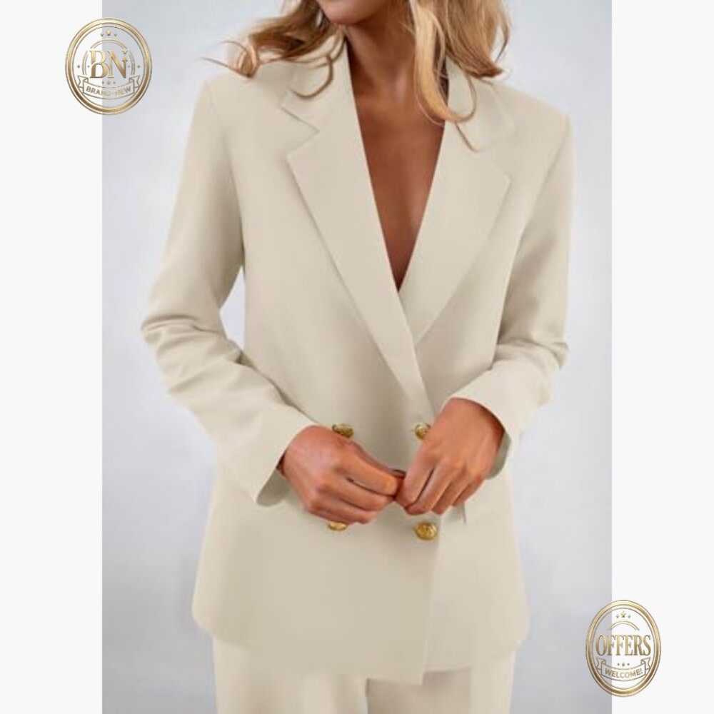 Double Breasted Polyester Blazer With Pockets For… - image 4